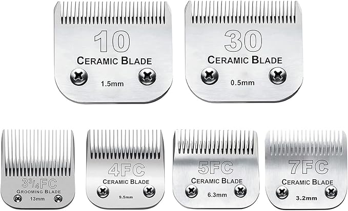 6Pack 10Blades Dog Grooming Replacement Blades Compatible with Andis Pet Clipper/Oster A5/Wahl KM Series Dog Clipper,Ceramic Blade & Stainless Steel Blade (#10+30+5FC+7FC+3FC+4F)-PawvioPets