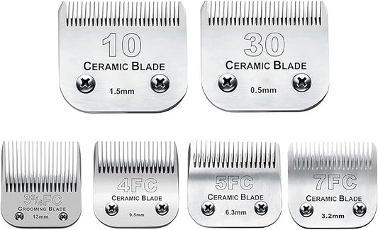 6Pack 10Blades Dog Grooming Replacement Blades Compatible with Andis Pet Clipper/Oster A5/Wahl KM Series Dog Clipper,Ceramic Blade & Stainless Steel Blade (#10+30+5FC+7FC+3FC+4F)-PawvioPets