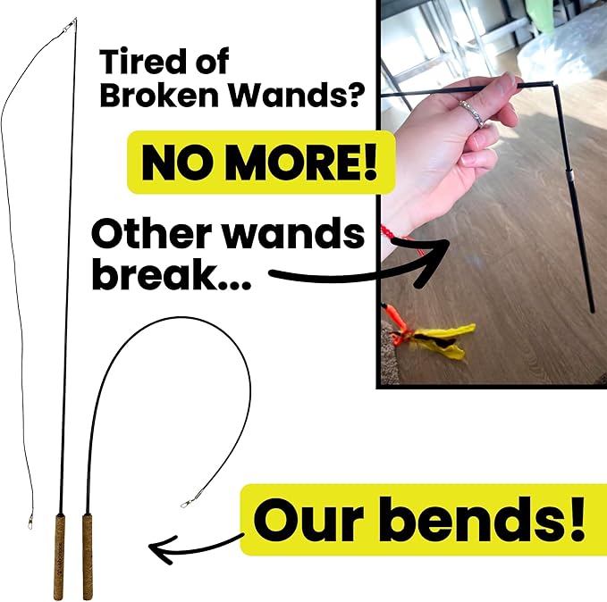 Forever Stick 2 Pack - The Unbreakable Cat Toy Wand, Extra Long Durable Interactive Cat Toy for Indoor Cats, Feather Kitten Toys for Bored Indoor Adult Cats, Bird Teaser Cat Accessories-PawvioPets
