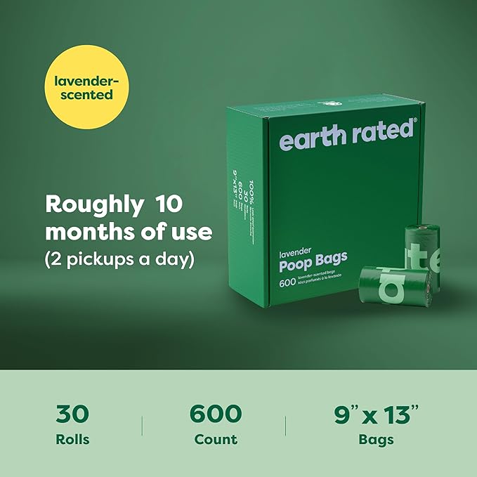 Earth Rated Dog Poop Bags Value Pack, Leak-Proof and Extra-Thick Pet Waste Bag for Big and Small Dogs, Refill Rolls, Lavender Scented, 600 Count-PawvioPets
