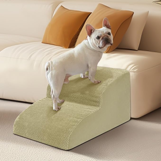 Dog Stairs for Small Dogs - High Density Foam Pet Steps, Extra Wide Dog Ramp with Non-Slip Bottom for High Beds, Couch and Sofa, Best for Dogs Injured, Older Doggy Cats,2 Steps, Camel-PawvioPets