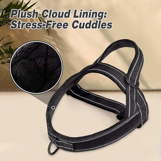 Forestpaw No Pull Dog Harness - Soft Flannel Padded Tactical Dog Vest Harness with Quick Release Buckle, Adjustable Reflective Pet Harness for Medium Large Dogs Walking Training,Black L-PawvioPets
