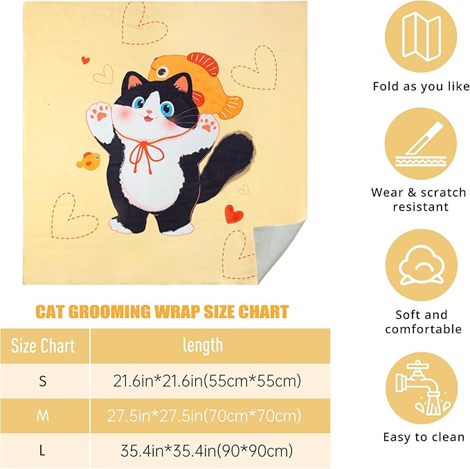 Cat Grooming Wrap,Anti-Escape Cat Wrap for Grooming,Self-Adherent Soft Cat Blanket to Wrap,Clip Nails, Anti-Bite, Anti-Scratch,Cat Calming Wrap,Cat Burrito Wrap,Swaddle Wrap Pet Tool-PawvioPets