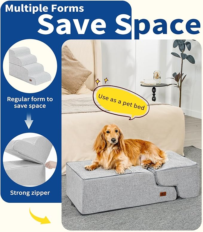 Dog Step for Bed, Dog Stair 4-Step 35D Pet Stair 19.7" H for High Bed or Sofa Non-Slip Balanced Pet Step Indoor, Light Grey-PawvioPets