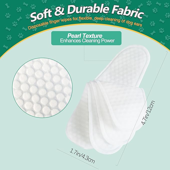 60 ct Pet Ear Finger Wipes for Dogs - Extra-Coverage and Large Design with Coconut Oil and Aloe Vera, Relieve Ear Itching and Inflammation, Remove Ear Wax and Debris, Soothing Cleansing Deodorizing-PawvioPets