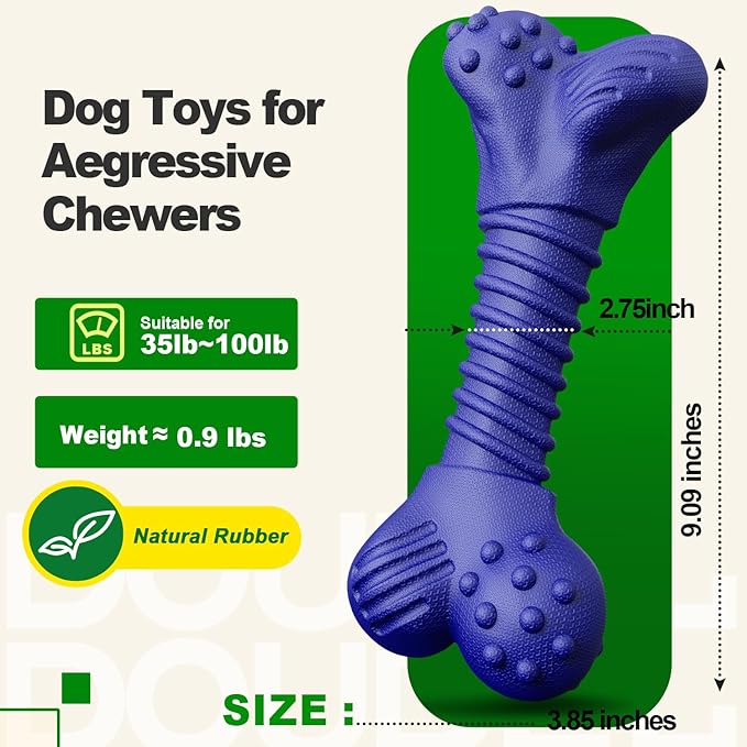 Dog Toys for Aggressive Chewers, Indestructible Chew Toys for Medium Large Dogs,Durable Rubber Dog Bones with Beef Flavor, Tough Dental Toy for Boredom Relief (Blue)-PawvioPets
