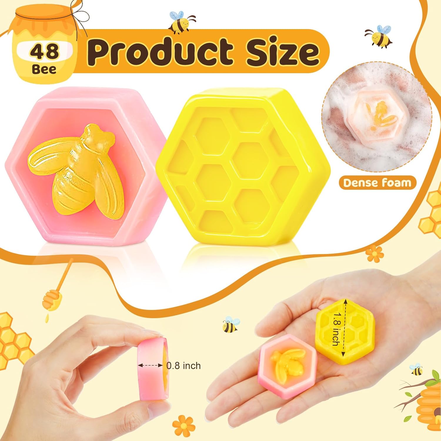 48 Set Baby Shower Favors Bee Party Favors Including Honeycomb Soap with Thank You Card Gift Honey Soap for Guest Gender Reveal Honey Gift Birthday Party Decorations (Pink,Yellow)