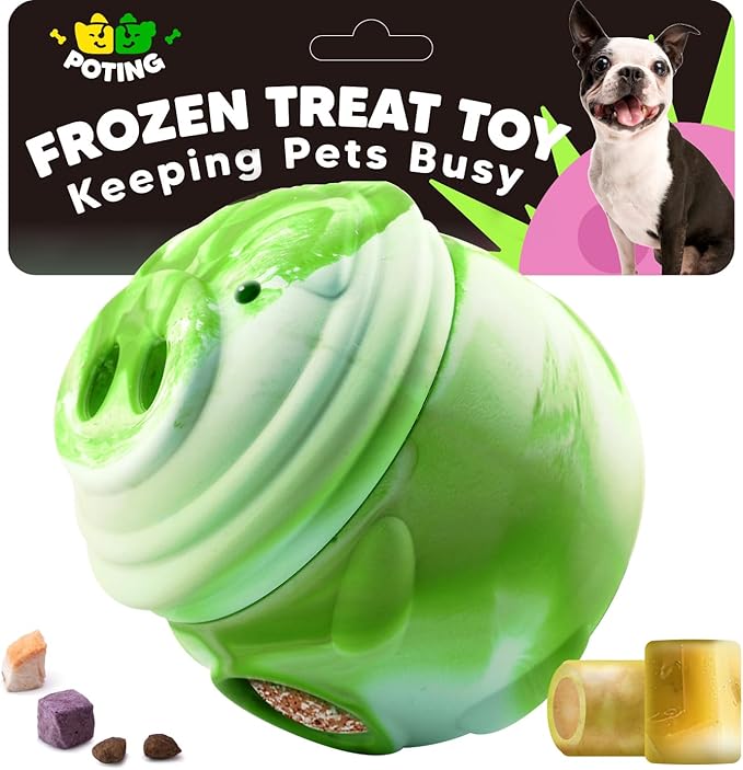Dog Toy, Frozen Treat Toys, Treat Dispensing Chew Toy for Small Medium Large Dogs, Long-Lasting Interactive to Keep Pup Distracted & Reduces Anxiety, Freezable Fillable Dog Puzzle Toys - Green-PawvioPets