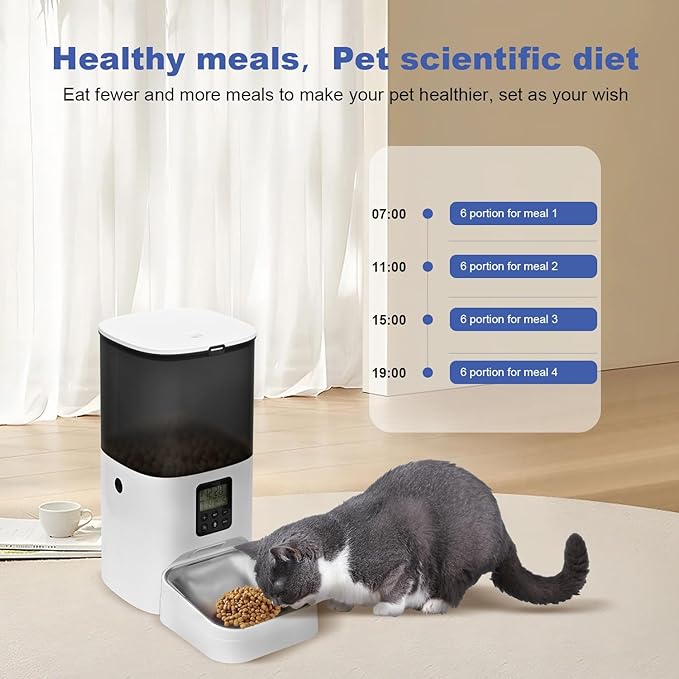 Automatic Cat Feeder, 6L Cat Food Dispenser with 10s Voice Recorder, Pet Feeder up to 8 Meals per Day, Timed Feeder with Dry Food Sealed Ring (Jade White, 6L)-PawvioPets