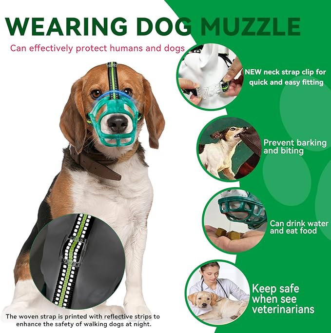 Dog Muzzle, Basket Muzzle for Small Medium Large Dogs, Anti-Biting and Chewing, Lightweight & Sturdy Cage Design, Allows Panting & Drinking, Ideal for Grooming & Training(Green Size L)-PawvioPets