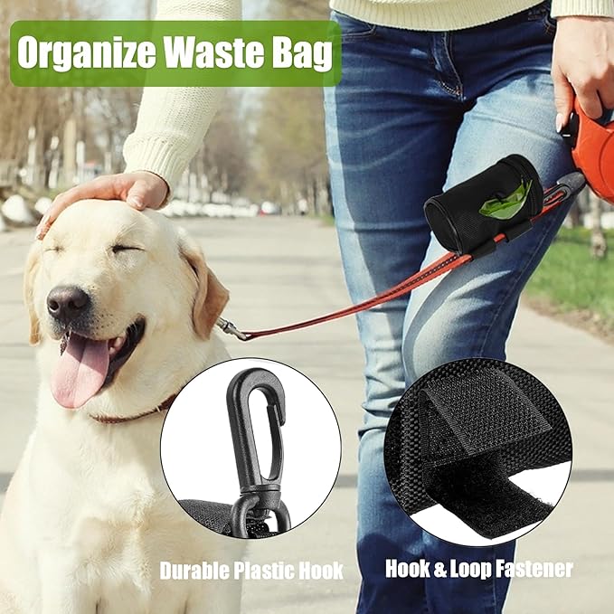 Dog Poop Bag Dispenser for Leash Attachment - Portable Set With Waste Bags & Hand-Free Carrier, Fits Any Leash, Round, Pink-PawvioPets