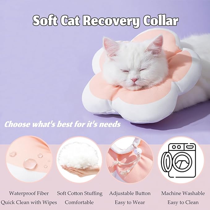 Cat Cone Collar Soft, Adjustable Kitten Cone After Surgery, Waterproof Recovery E Collar for Pet to Stop Licking (Pink Flower, Medium)-PawvioPets