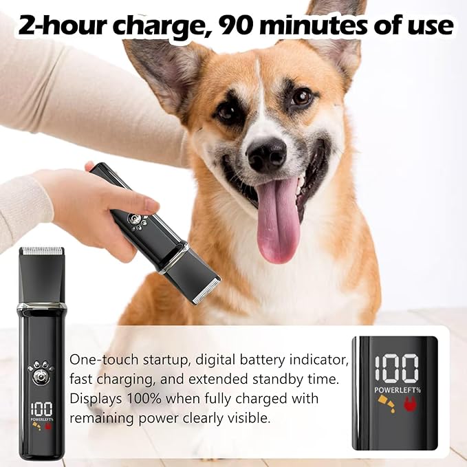 Dog Clippers Grooming Kit - Low Noise, Cordless Electric Trimmer with Nail Grinder for Dogs & Cats, 4 in 1 Rechargeable Clippers for Paws, Ears, Face and Matted Hair (Black)-PawvioPets