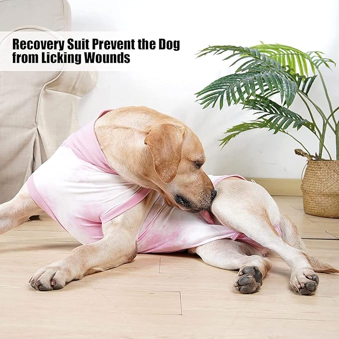Dogs Recovery Suit for Male/Female Dog Onesie Tie Dye Pajamas Wound After Surgery Wear, Prevent Licking Wounds, E-Collar & Cone Alternatives 3XL Pink2-PawvioPets