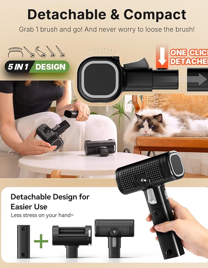 5-in-1 Cat Hair Brush & Gromming Rakes, Cat Steam Comb for Long or Short Haired Indoor Cats, Dog Hair Spritz Comb for Deshedding and Untangling, Pet Brush for Dog Kitten Rabbit Massage-PawvioPets