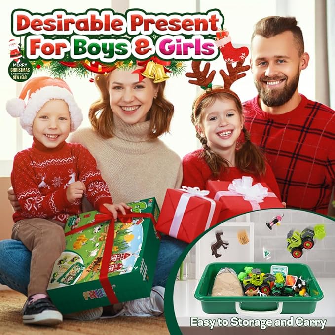 FRUSE Play Sand Farm Toys,Sensory Bins for Toddlers with 2.2lbs Sensory Play Sand,Farm Figures & Tractor Playset,Sandbox Toys for Kids 3 4 5 6 7-PawvioPets