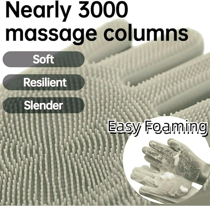 Dog Washing Gloves, Pet Grooming Gloves with Soft Brushes, Bathing and Massaging for Dogs and Cats, Silicone Heat Resistant Cleaning Gloves with High-Density Teeth (Gray)-PawvioPets