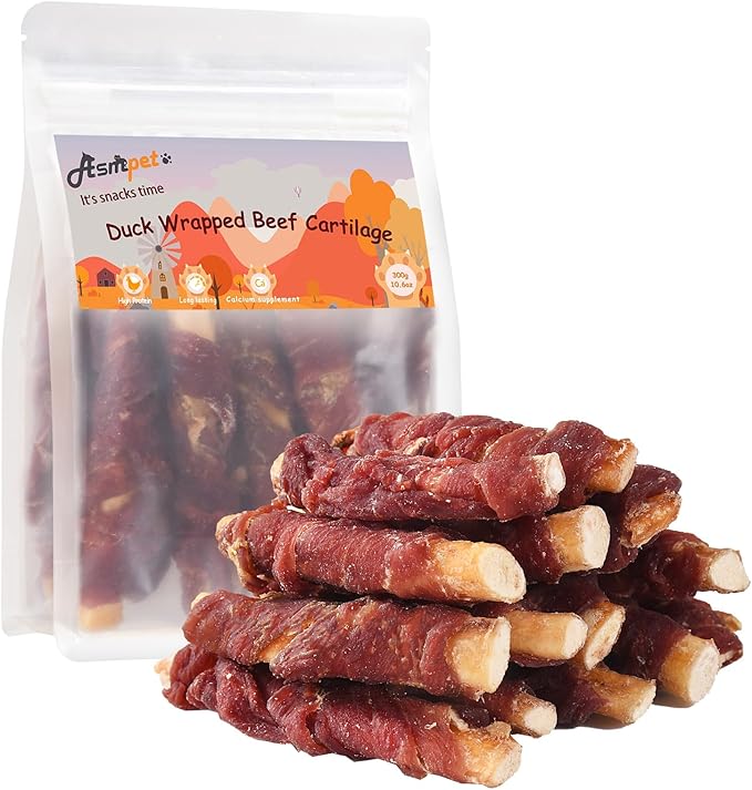 ASMPET Dog Treats, Duck Wrapped Beef Cartilage, Rawhide Free & Grain Free Dog Snacks-PawvioPets