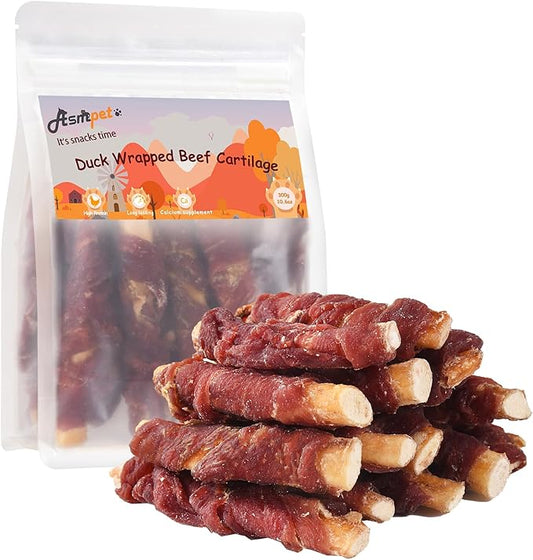 ASMPET Dog Treats, Duck Wrapped Beef Cartilage, Rawhide Free & Grain Free Dog Snacks-PawvioPets