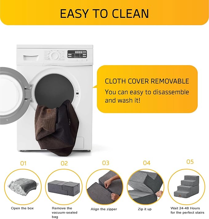 Dog Stairs for High Bed, Dog Steps for Bed Couch Sofa, 35D Foam Extra Wide Pet Steps for Small Dogs and Cats, Pet Stairs with Non-Slip Bottom Brown, 4 Steps-PawvioPets