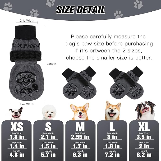 EXPAWLORER Anti Slip Dog Socks to Prevent Licking Paws, Dog Shoes for Hot Pavement, Dog Booties for Small Medium Large Senior Dogs, Traction Control Boots & Paw Protectors for Hardwood Floors-PawvioPets