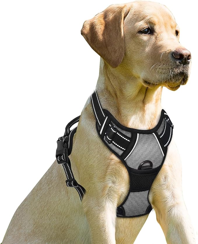 BARKBAY No Pull Dog Harness Front Clip Heavy Duty Reflective Easy Control Handle for Large Dog Walking(Dark Grey,L)-PawvioPets