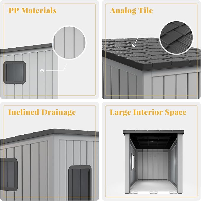 DRATO Dog House Indoor and Outdoor with Weatherproof Roof Removable Floors for Small to Middle Sized Dogs Easy to Assemble (Gray, 24.65 * 21.5 * 22.21)-PawvioPets