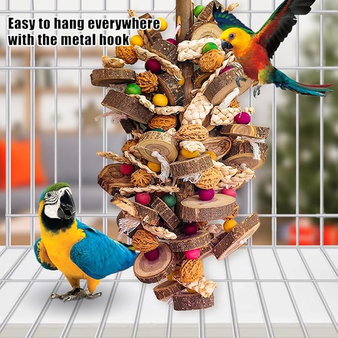 Extra Large Bird Parrot Toys- 21.7 inch Multicolored Natural Wooden Walnut Parrot Chewing Toy Suggested for Macaws cokatoos, African Grey and a Variety of Amazon Parrots. (Large Size)-PawvioPets