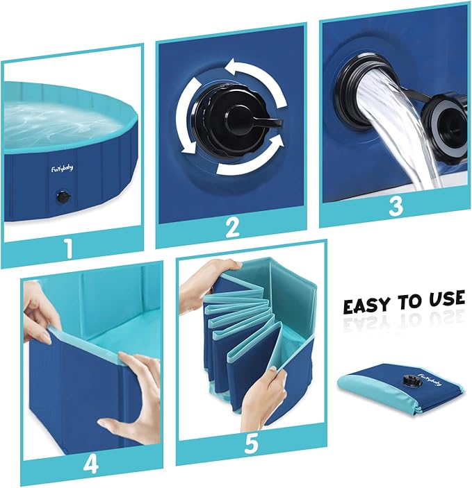 Furrybaby Dog Pool, Kiddie Pool with Hard Plastic Foldable Dog Bath Tub Portable for Dogs, Kids and Pet Swimming (Navy 39'') Indoor and Outdoor-PawvioPets