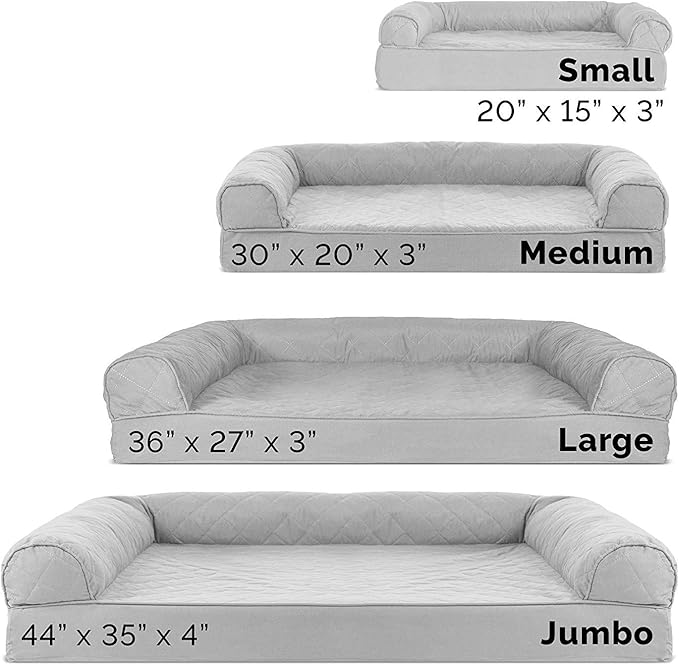 Furhaven Cooling Gel Dog Bed for Large/Medium Dogs w/ Removable Bolsters & Washable Cover, For Dogs Up to 55 lbs - Quilted Sofa - Silver Gray, Large-PawvioPets