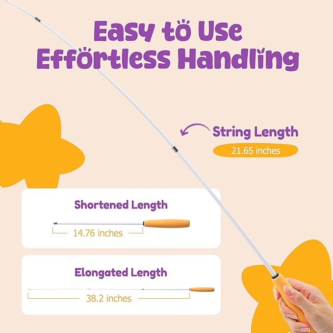 Cat Feather Wand Toy - 38" Retractable Cat Wand Toy with Orange Feather Flower Teaser Refill for Indoor Cats and Interactive Play-PawvioPets