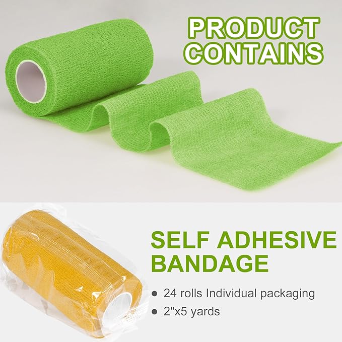 24 Pack Self Adhesive Bandage Wrap, 4” x 5 Yards Elastic Cohesive Bandage Wrap Self Adherent Medical Tape for Sports, Ankle, Wrist Sprains, Pet First Aid, Vet Wrap-PawvioPets