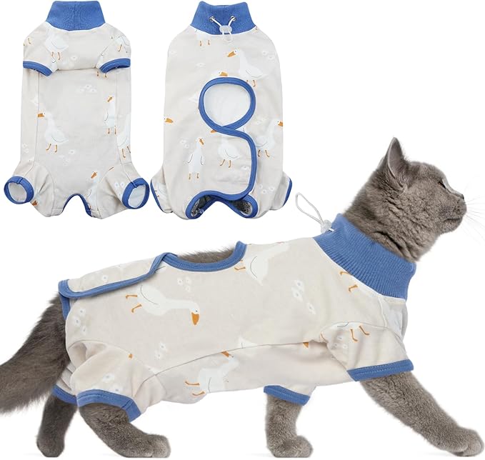 DENTRUN Cat Surgery Recovery Suit Female Male Soft Onesie, Kitten Surgical Collar Cone Alternative Shirt, Abdominal Wounds Anti-Licking Pajama for Small Pets Spay, Cat Body Suit Post Surgery-PawvioPets