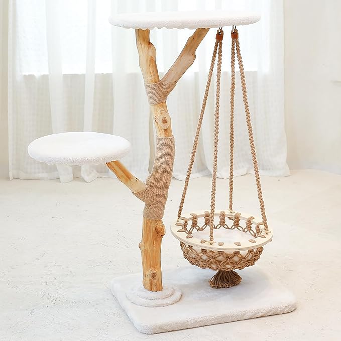 50" Tall Cat Tree Tower, Modern Cat Tree for Indoor Cats, Washable Wooden Perchs and Climbers for Large Cats, Cute Cat Furniture with Unique Cat Swing-PawvioPets