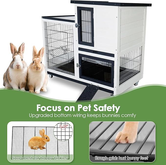 Bunny Hutch Indoor Rabbit Cage Outdoor 2-Story Rabbit House with Urine Guards and 2 Removable Tray for Small Animals-PawvioPets