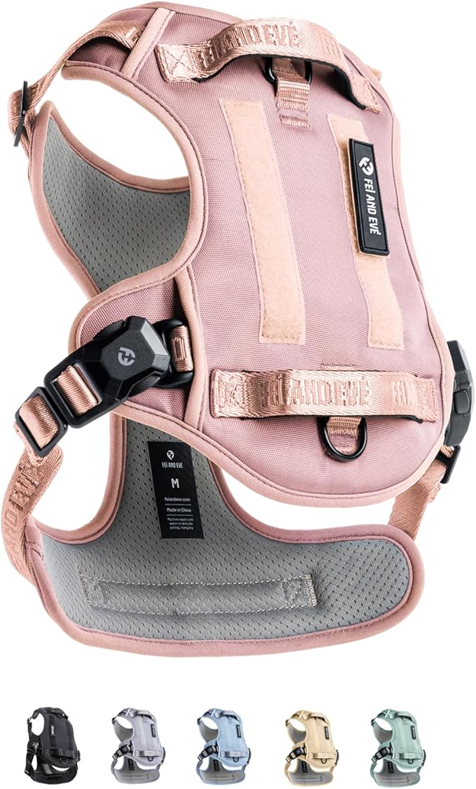 2025 New Edition, Fei & Eve MagEase Dog Harness - 3-Second Magnetic Buckles | 3-Point No-Pull Control | Heavy-Duty 900D Nylon | Dual Safety Handles | Breathable Mesh | Adjustable Fit | Medium, Pink-PawvioPets