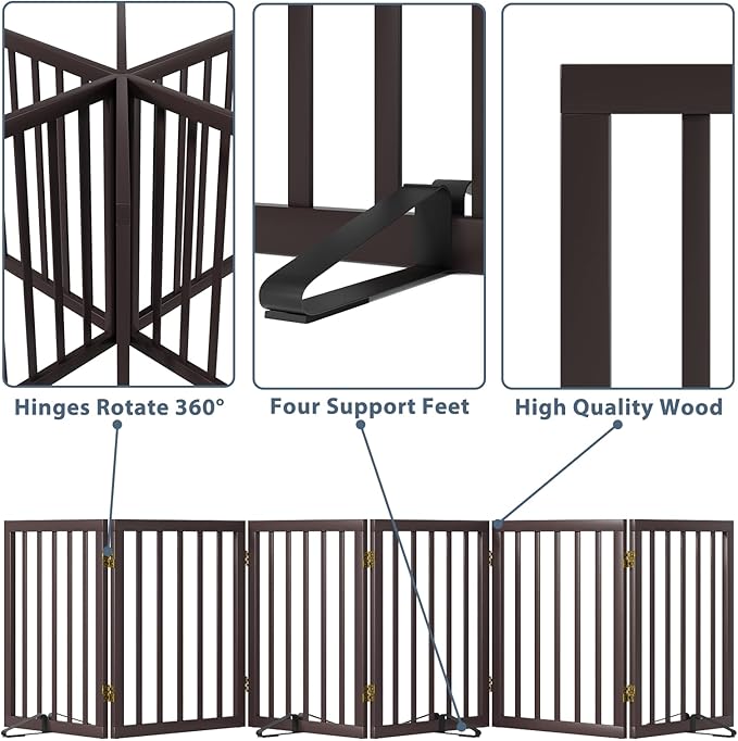 Dog Gates for The House Doorways Extra Wide 110 Inches Wood Freestanding Pet Gates for Dogs Indoor Fence with Support Stands-PawvioPets