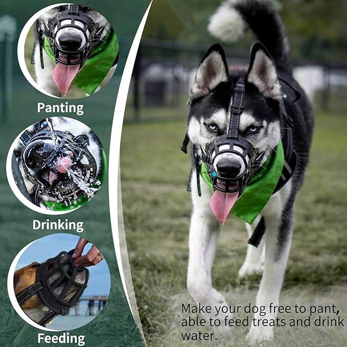 BARKLESS Dog Muzzle, Silicone Basket Muzzle for Small Medium Large Dogs, Soft Cage Mouth Cover Prevent Biting Chewing, Allow Drinking Panting, Suitable for German Shepherd-PawvioPets