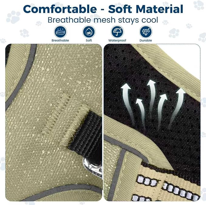 Funfox Dog Harness No Pull, Adjustable Pet Vest Harness, Super Soft Material with Vertical Handle Easy Control, Reflective Night Walking, 2 Leash Clips for Small Sized Dogs, Army Green, S-PawvioPets