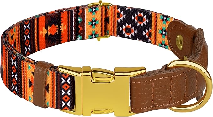 AirTag Dog Collar for Small Medium Large Breed - Adjustable Cute Pattern Dog Collar with Airtag Holder - Soft Leather Tracker GPS Apple Air Tag Pet Collars (Medium, 14"-18" Neck Fit, Western)-PawvioPets