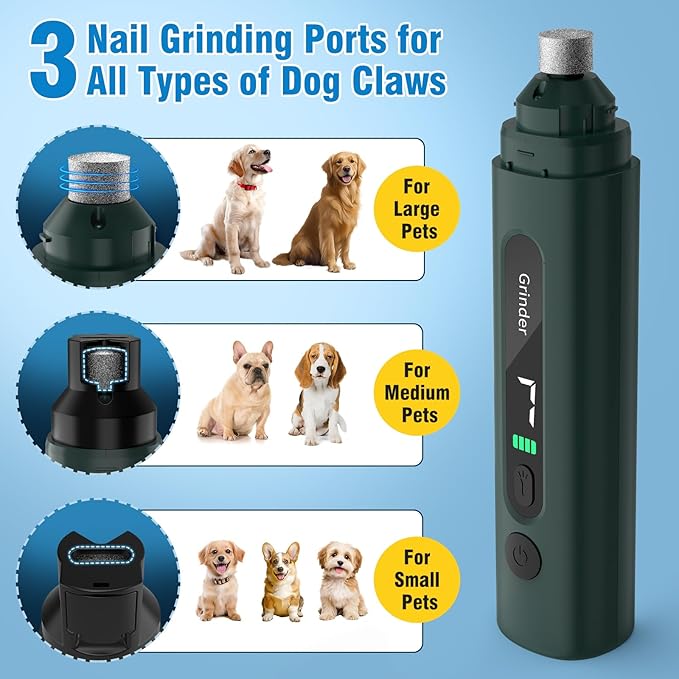 Dog Nail Grinder, 7-Speed Quiet Electric Dog Nail Trimmers, Dog Nail Clippers with Sponge Dust Collection & File for Small Medium Large Dogs, Rechargeable Pet Paw Grooming Supplies Ki(Green)-PawvioPets