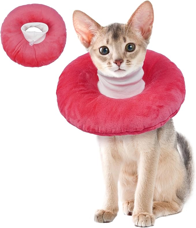 BRKURLEG Cat Cone Collar Soft, Cute Cat Recovery Cones, Soft Protective Pet Neck Cone, Adjustable Kitten Cones to Stop Licking, Pet Anti-Lick Wound Healing Elizabethan Collar, Pink, S-PawvioPets