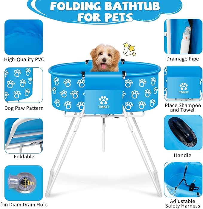 Dog Bathtub, Elevated Dog Bath Tub for Pet Bathing Shower and Grooming. Portable, Foldable with Safety Lock, Professional Pet Dog Washing Station for Small, Medium, Large Dogs Cats, No Backache-PawvioPets