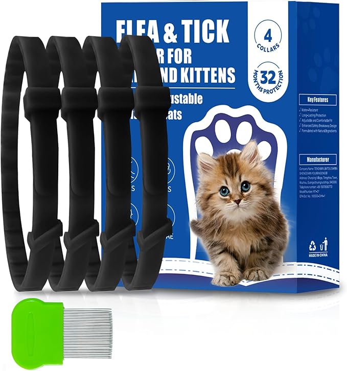 4 Pack Flea and Tick Collar for Cats, Natural Plant Oil Formula Cat Flea Collar Provides 32-Month Protection for Flea Tick Prevention, Waterproof & Adjustable Cat Flea Treatment for Most Cats-PawvioPets
