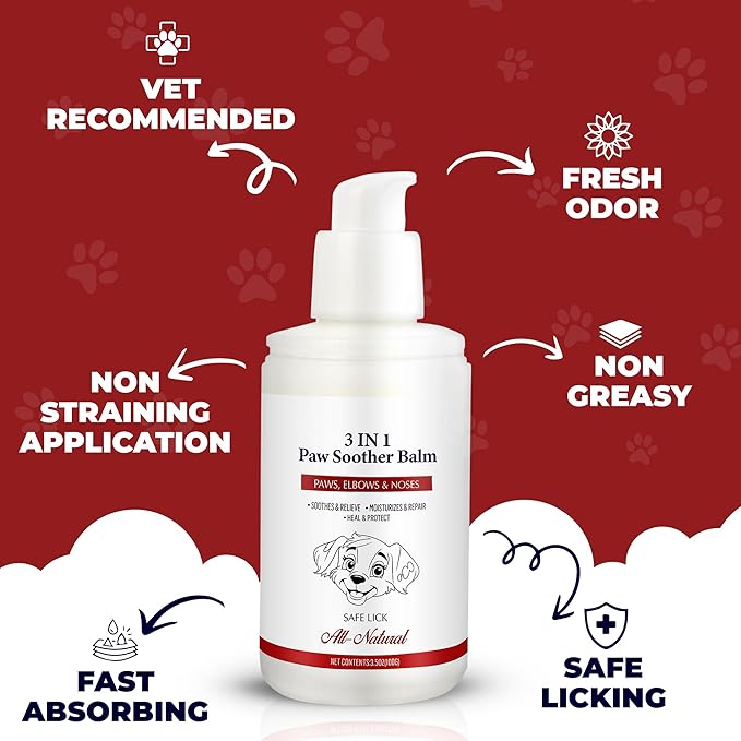 Dog Paw Pad Balm - 3-in-1 Lick Safe Soother & Moisturizer& Lotion for Dog Paws Nose, Elbow, Snout - Natural, Quick-Drying, Non-Sticky - All-Weather Cat Paw Balm Cream- 3.5 Oz/100Gram-PawvioPets