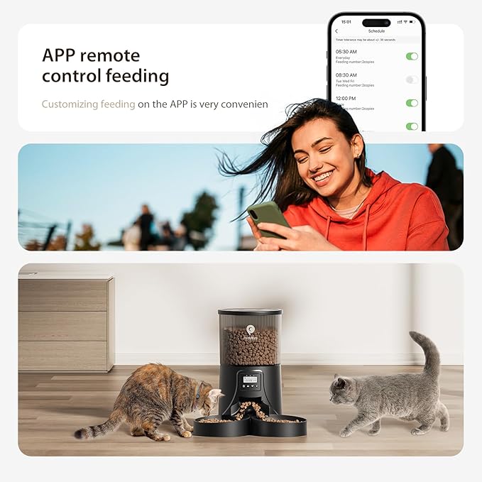 Automatic Cat Feeder for 2 Cats: 2.4Ghz WiFi Smart APP Remote Control- Timer Food Dispenser 1-10 Meals Per Day- Auto Pet Feeder for Cats and Small Dog Indoor- Detachable Clean& Dual Power-PawvioPets