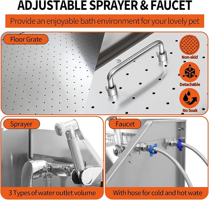 Dog Washing Station 38'' Stainless Steel Pet Grooming Tub for Large Dogs Over-Size Professional Dog Grooming Bathtub Station Wash Shower Sink Pet Grooming Bathtub Station,Left Door-PawvioPets