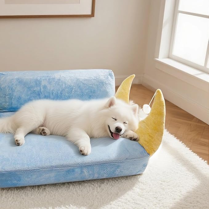 Cat Couch with Soft Pillow, Supportive Dog Couch, Cat Sofa with Removable Cover，Cute Moon Shaped, 24 Inch-PawvioPets
