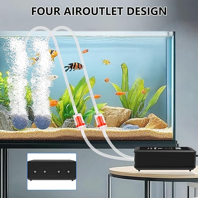 fishkeeper Aquarium Air Pump, 12W 320GPH Ultra Quiet Fish Powerful Fish Tank Air Pump with Four Outlet Adjustable Oxygen Aerator Pump with Air Stone Bubbler for 30-600 Gallon Tanks-PawvioPets