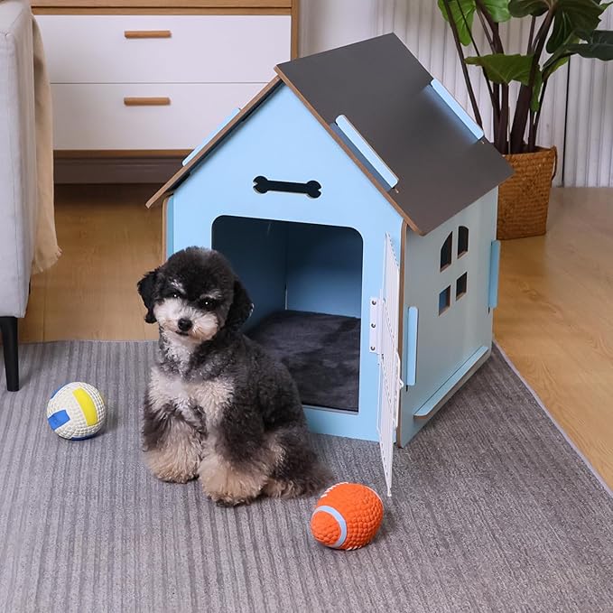 Dog House Indoor for Small Dogs or Cats, Cozy Wooden Design, Small Indoor Bed House, with Air Vents and Elevated Floor Warm Dog Cave-PawvioPets
